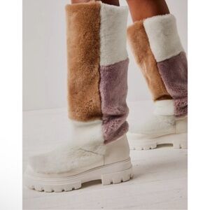 NEW Free People Happy Thoughts Fur Patchwork Knee High Lug Sole Boots 40